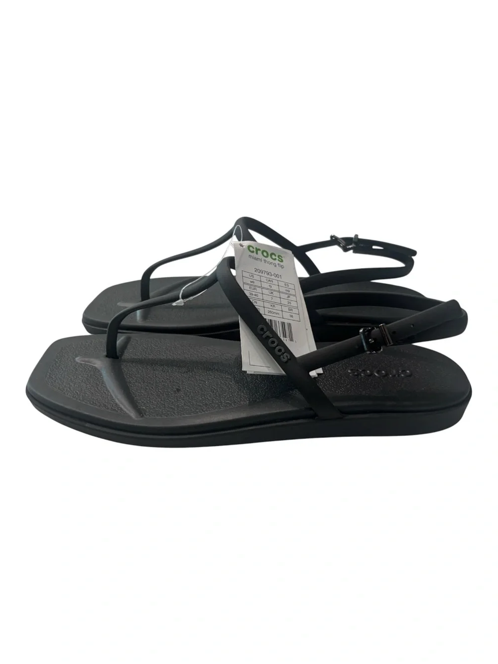 NWT Crocs Miami Thong Flip Sandals Black Women’s Size 9 Strappy Beach Shoes